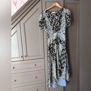 Parker Black and Blue Floral Midi Dress